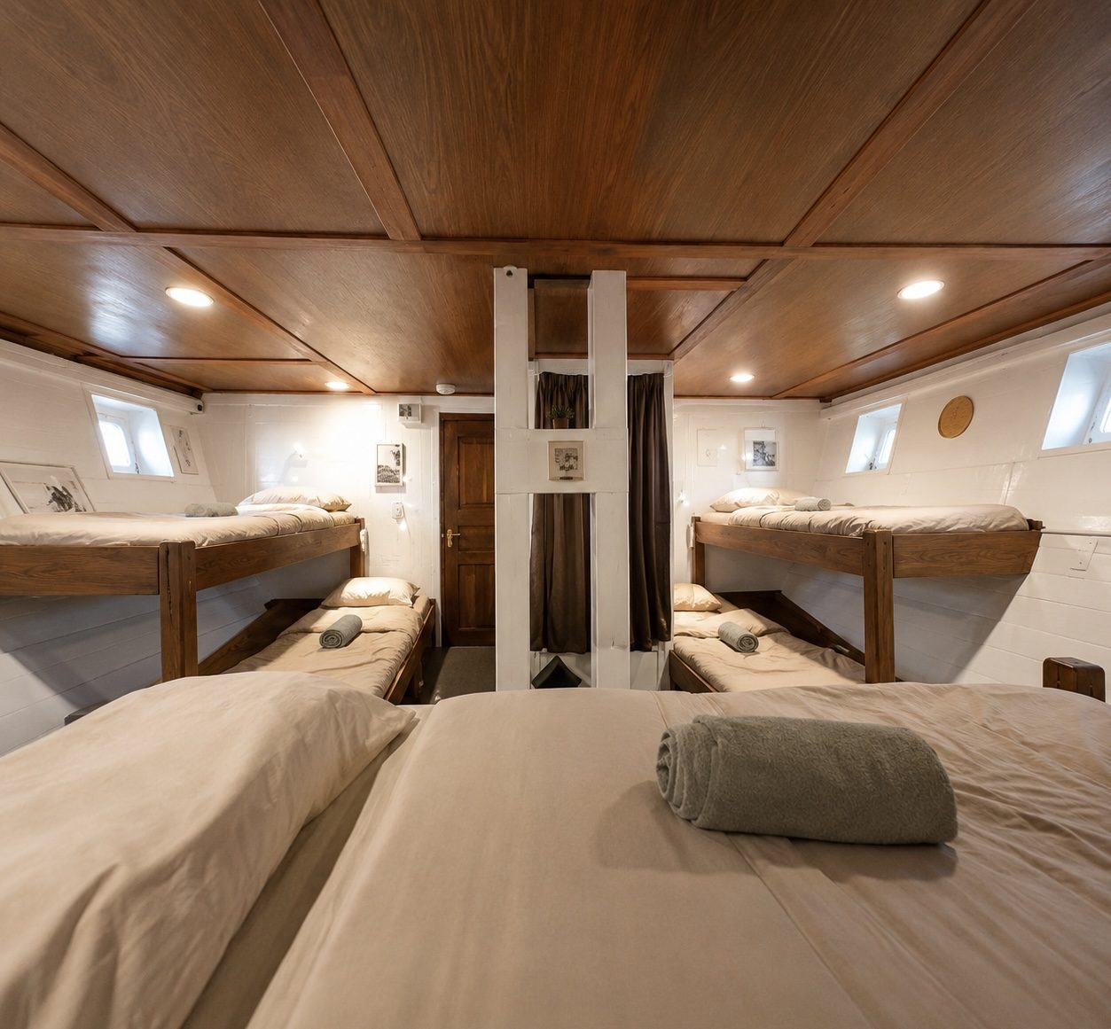 Bunk cabin aboard Maki, ready for guests